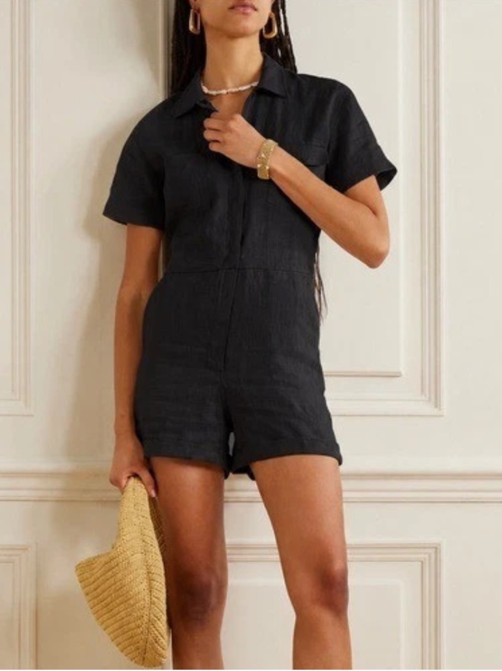 Rivet Utility Dreamer Black 100% Linen Shorts Jumpsuit S